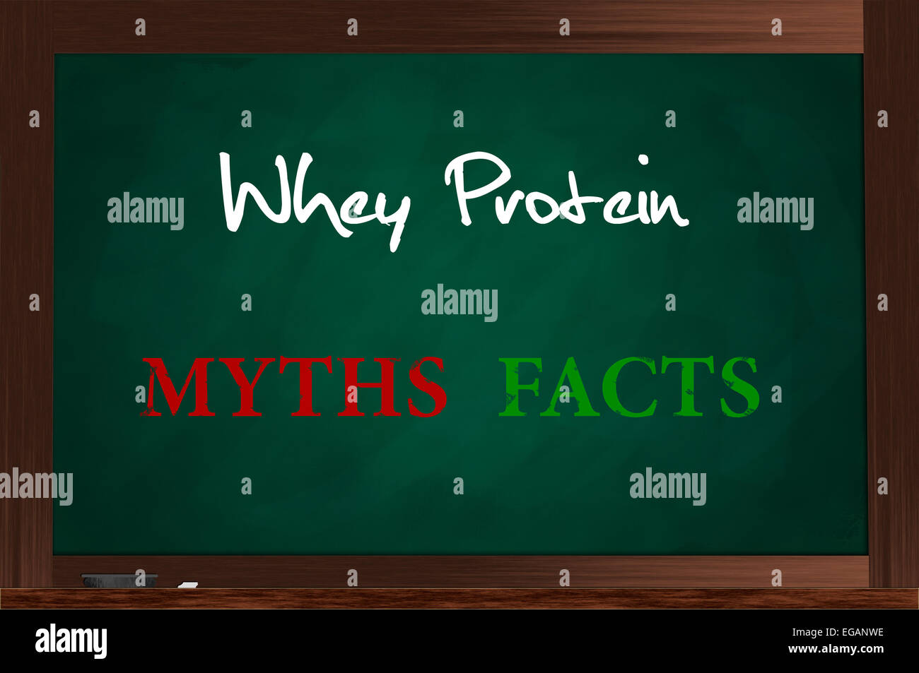 Mythes et faits de protéines de lactosérum dans un tableau vert Banque D'Images