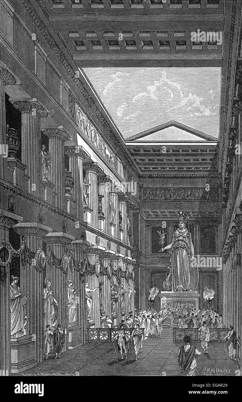La reconstruction de l'Parthenon-Temple, vue de l'intérieur, dédiée à la déesse Pallas Athéna Parthenos sur l'Acropole je Banque D'Images