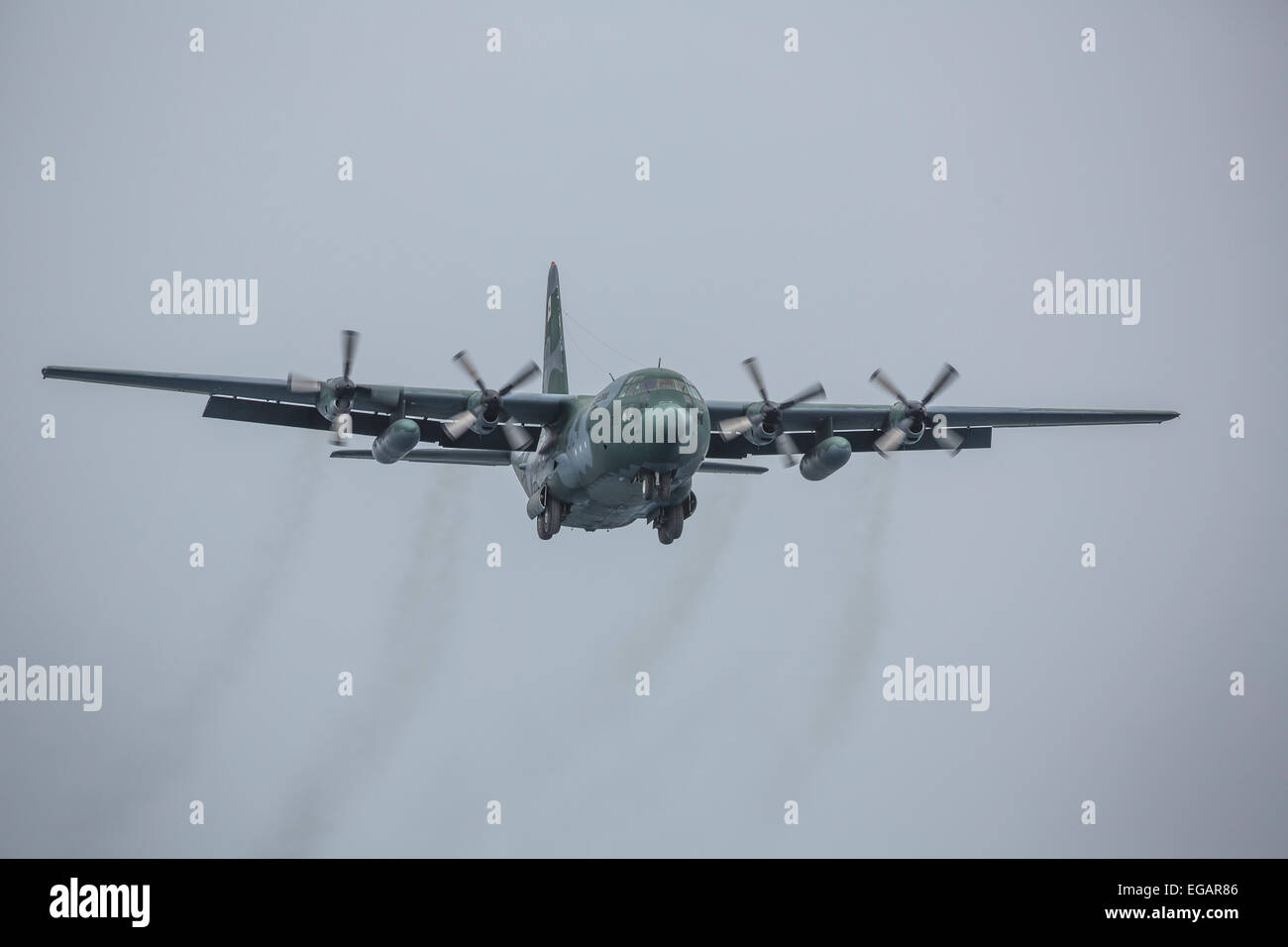 Lockheed C-130 Hercules militaire à l'atterrissage à Frei, King George Island, Antarctica Banque D'Images