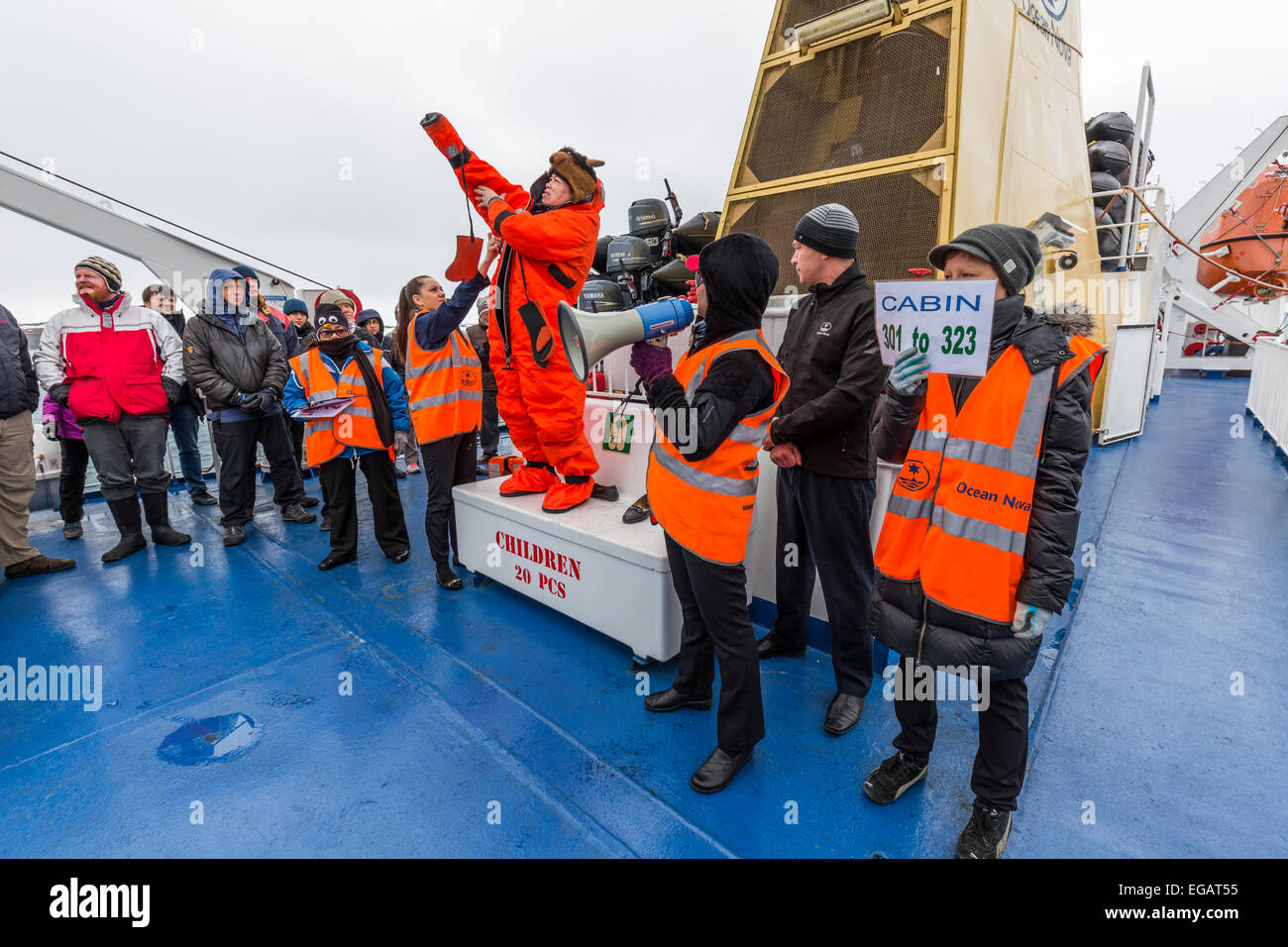 Percer la sécurité d'évacuation d'urgence, de l'océan Antarctique, navire Nova Banque D'Images