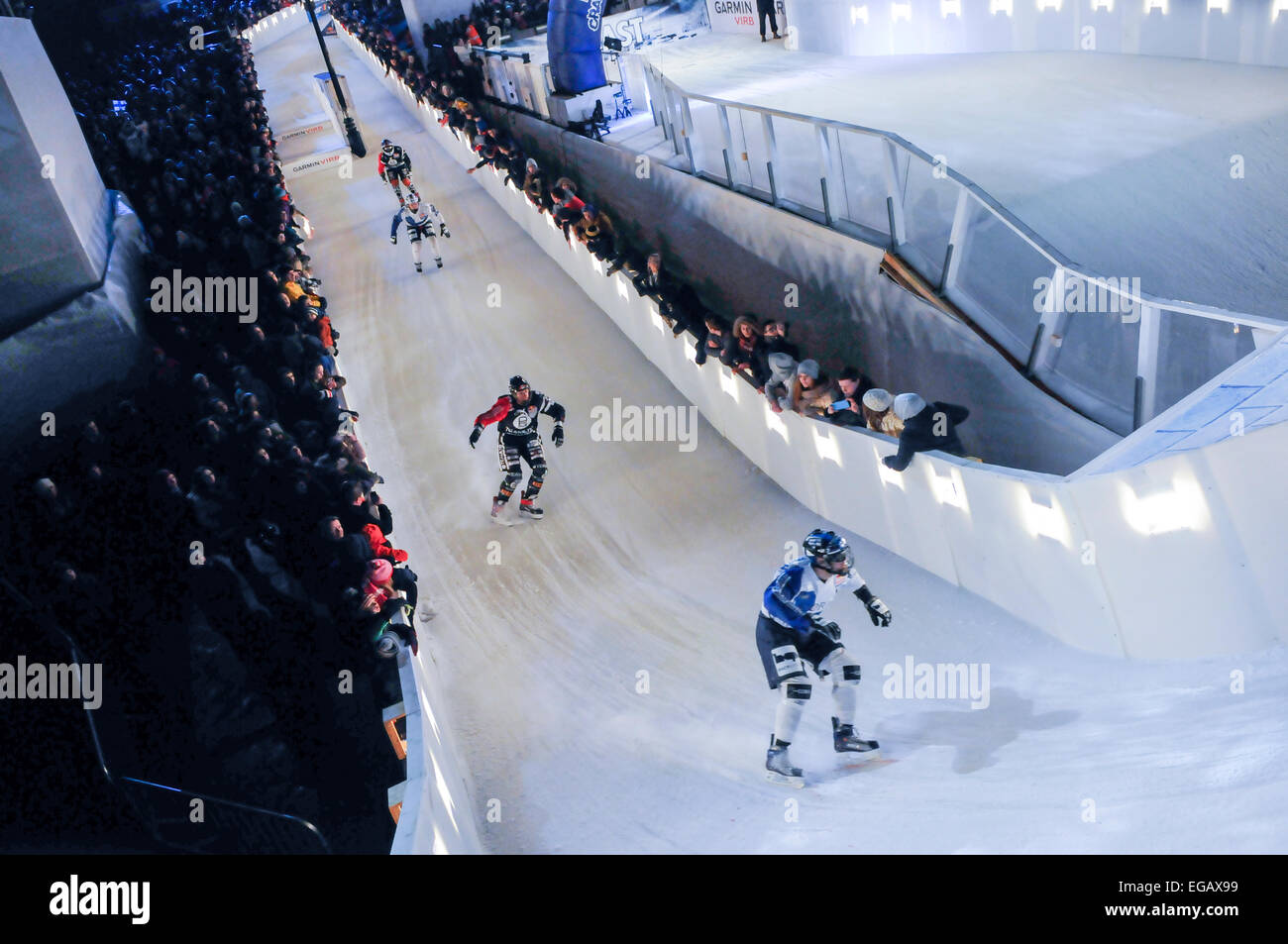 Belfast, Irlande du Nord. 20 Février, 2015. Red Bull Crashed Ice Compétition d'équipe Crédit : Stephen Barnes/Alamy Live News Banque D'Images