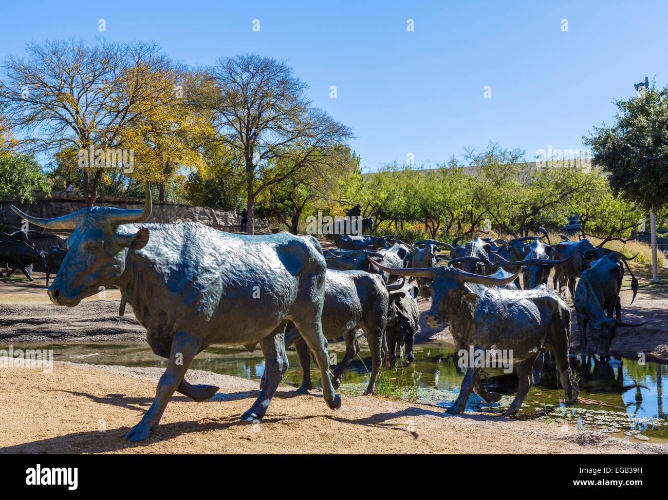Transport de bétail sculptures, Pioneer Plaza, Dallas, Texas, USA Banque D'Images