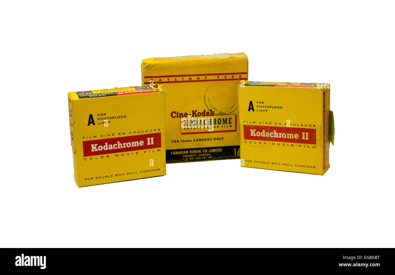 Boîtes de film pour 8mm kodachrome II et une boîte pour 16mm film film Kodachome Banque D'Images