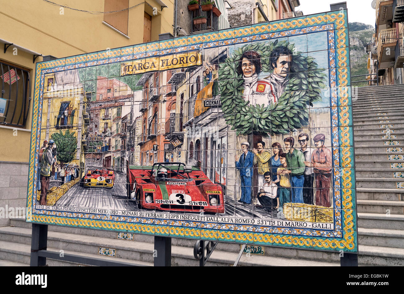 Targa Florio motor race comemerative sign in Collesano Sicile Banque D'Images