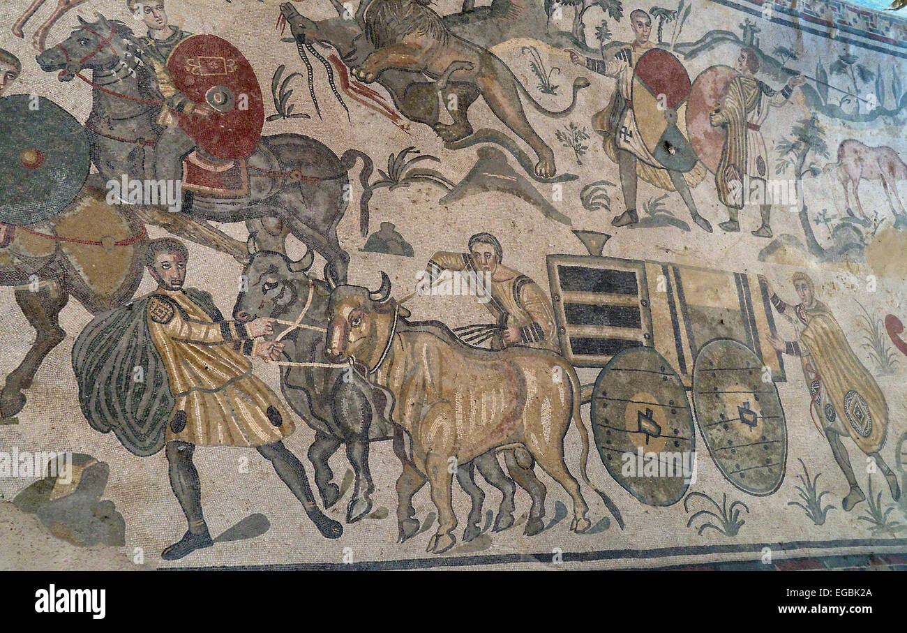 Mosaïque de la Villa Romaine. Villa Romana del Casale.Sicile Banque D'Images