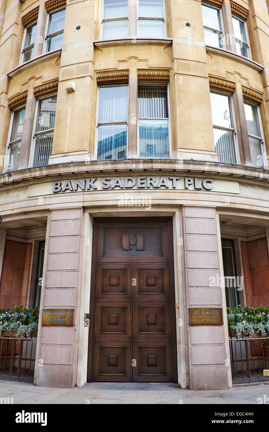 Bank Saderat Iran PLC Lothbury Ville de London UK Banque D'Images
