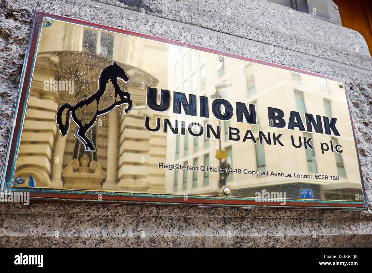 Plaque de l'Union Bank Avenue Copthall London UK Banque D'Images
