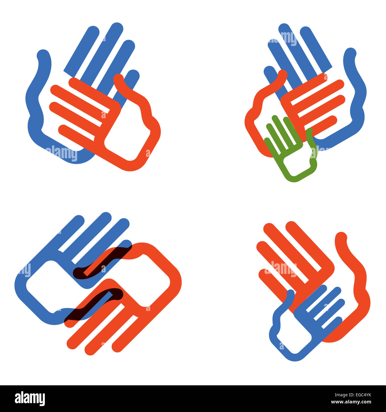 Les mains de couleur sur un fond blanc. vector illustration Banque D'Images