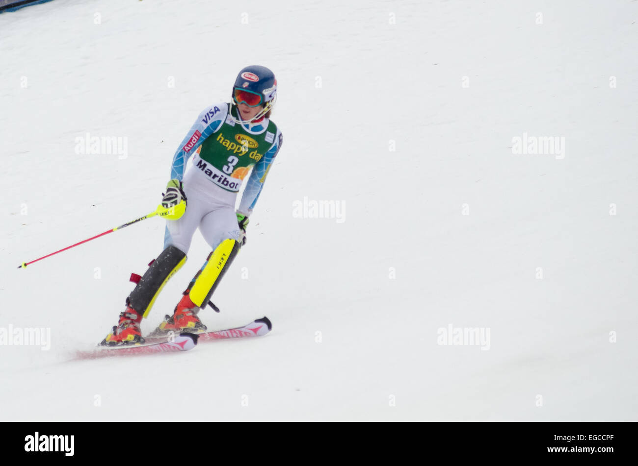 Mikaela Shiffrin (USA) dans la zone d'arrivée sur la course de slalom à 51e Golden fox à Maribor. © Rok Rakun/Pacific Press/Alamy Live News Banque D'Images