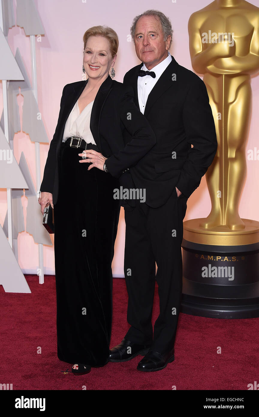 Hollywood, Californie, USA. Feb 22, 2015. L'actrice Meryl Streep et sculpteur DON GUMMER, sur le tapis rouge lors de l'arrivée pour la 87e Academy Awards tenue au Kodak Theater à Hollywood, Los Angeles, CA, USA Crédit : Lisa O'Connor/ZUMA/ZUMAPRESS.com/Alamy fil Live News Banque D'Images