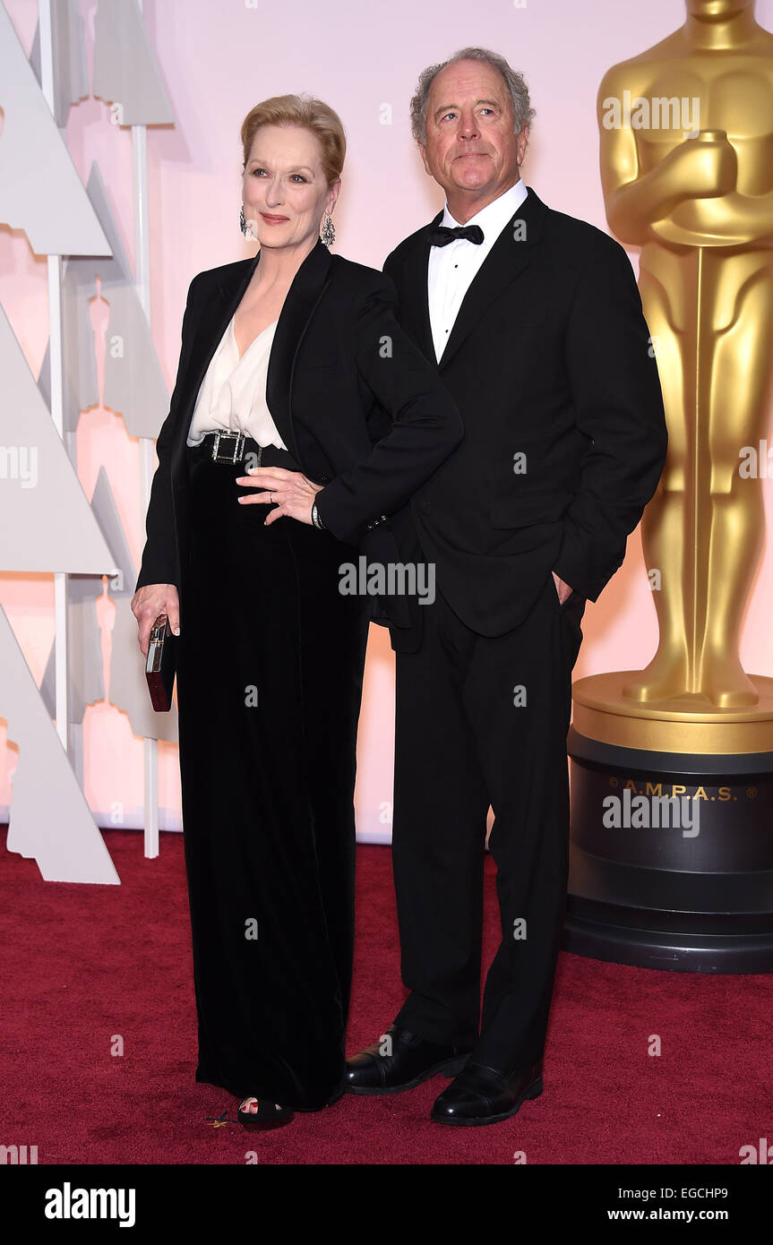 Hollywood, Californie, USA. Feb 22, 2015. L'actrice Meryl Streep et sculpteur DON GUMMER, sur le tapis rouge lors de l'arrivée pour la 87e Academy Awards tenue au Kodak Theater à Hollywood, Los Angeles, CA, USA Crédit : Lisa O'Connor/ZUMA/ZUMAPRESS.com/Alamy fil Live News Banque D'Images