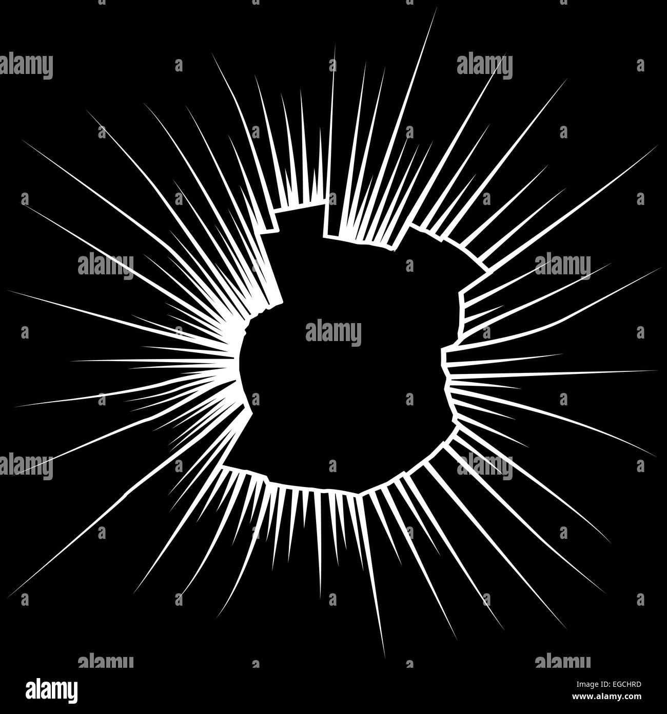 Fissures radiales sur les brisures de verre noir. Vector illustration Banque D'Images