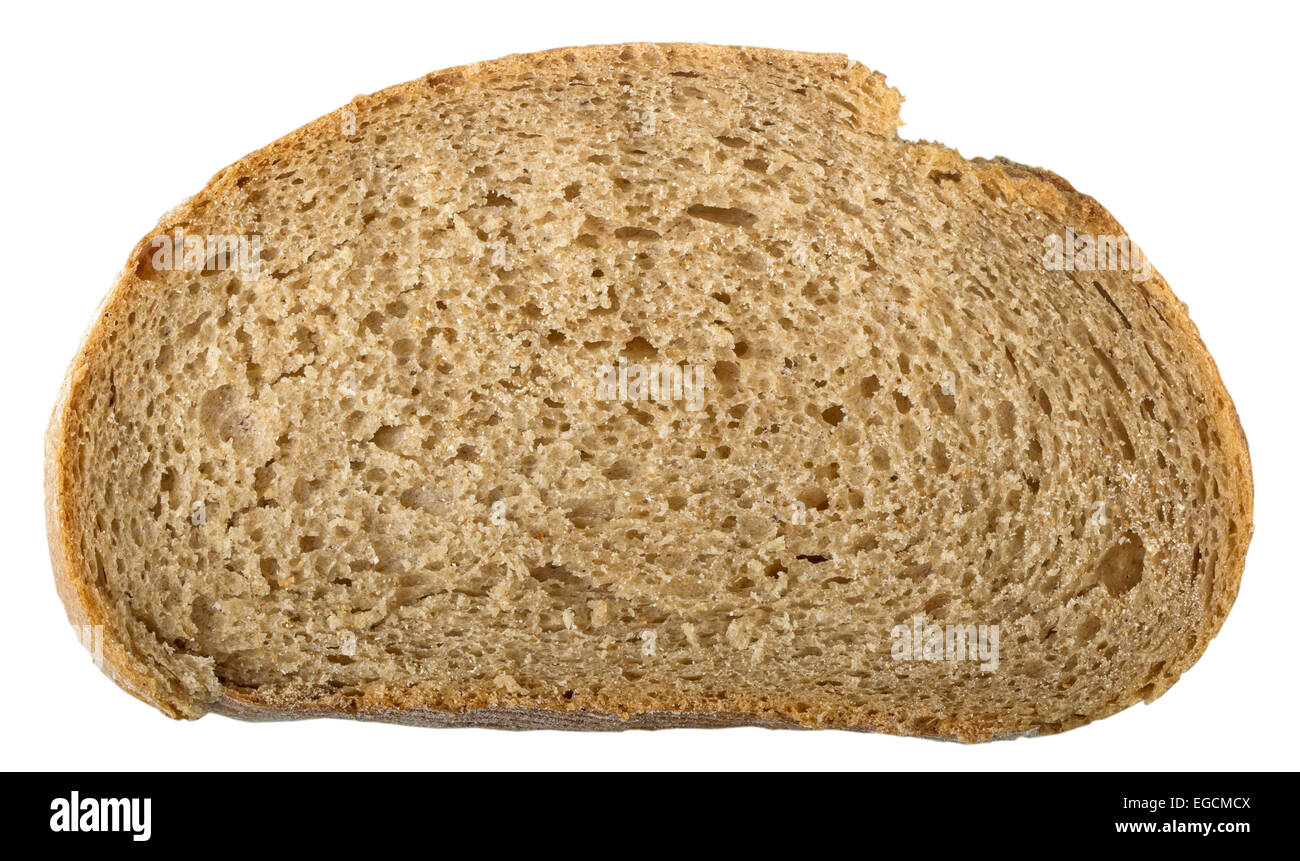 Une tranche de pain de blé sur fond blanc avec clipping path Banque D'Images