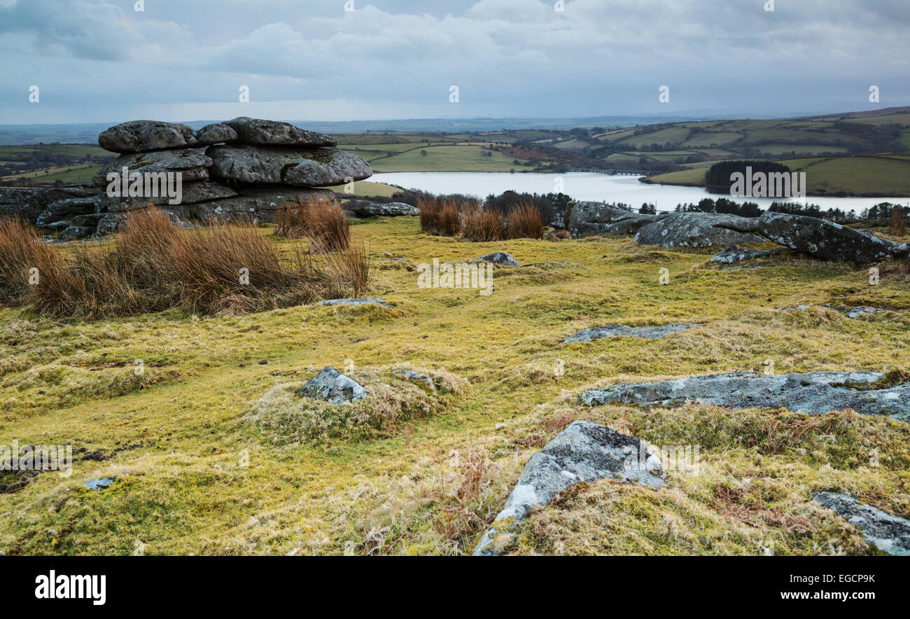 À l'échelle tregarrick tor et le lac siblyback de Bodmin Moor dans East Cornwall Banque D'Images