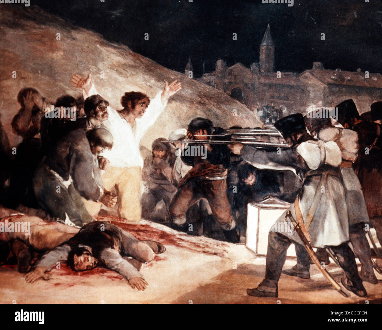 L'EXÉCUTION DE LA PEINTURE DE GOYA REBELLES Soldats français tirant des mousquets à GROUPE D'HOMMES RÉVOLUTIONNAIRES Troisième de mai 1808 Banque D'Images