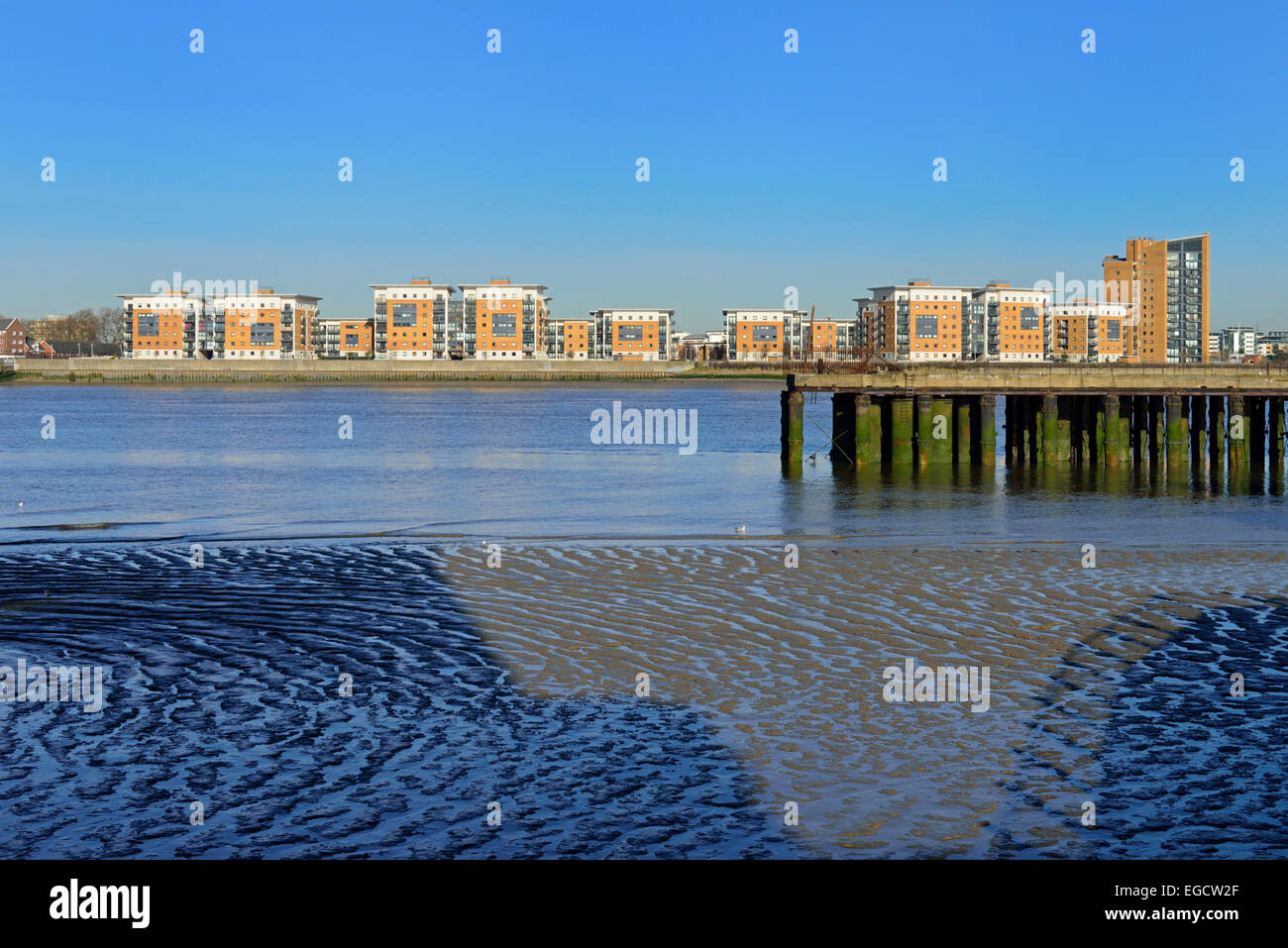 L'estuaire de la rivière Thames, Woolwich, Londres, Royaume-Uni Banque D'Images