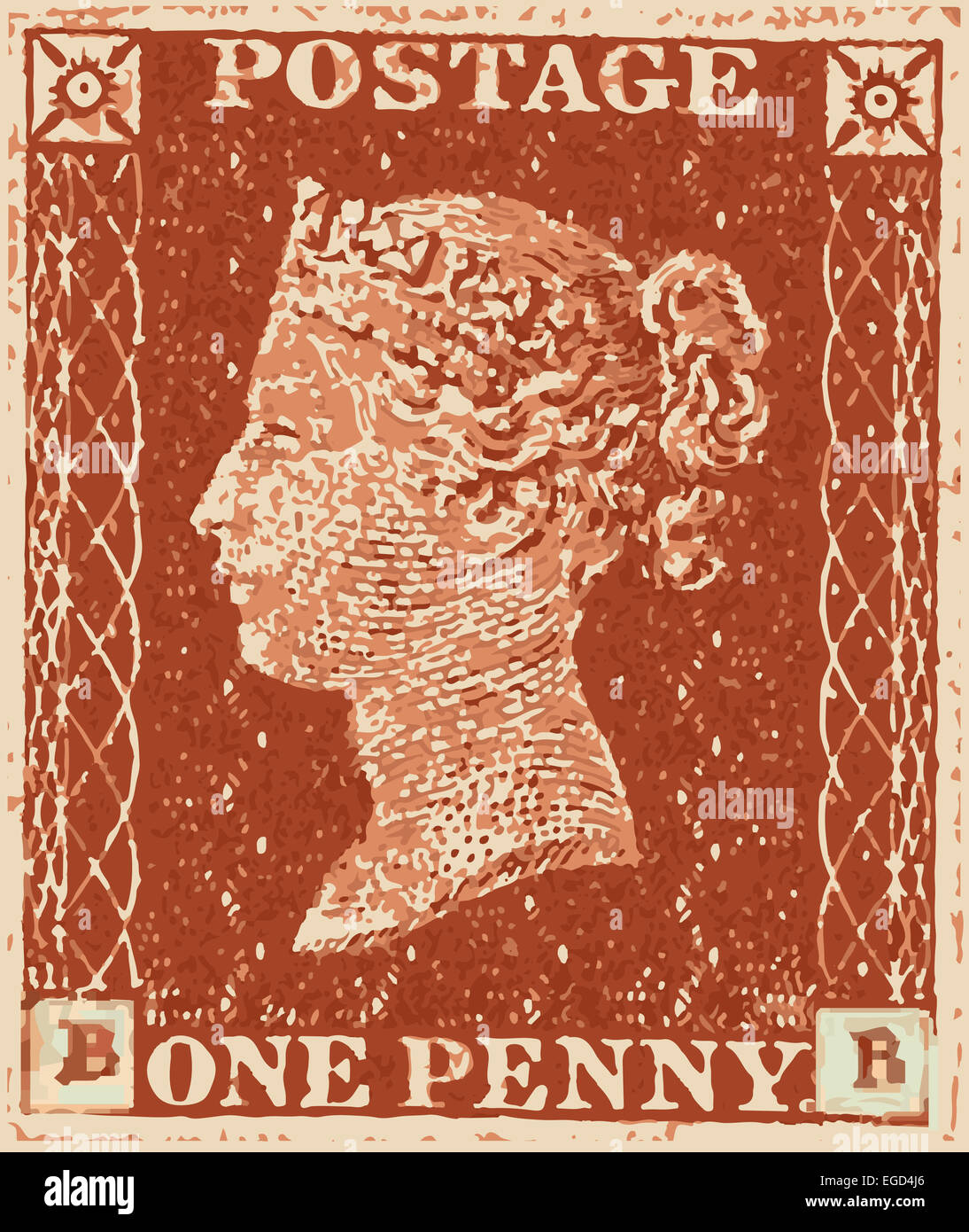 Un penny britannique victorienne typique rouge timbre Banque D'Images