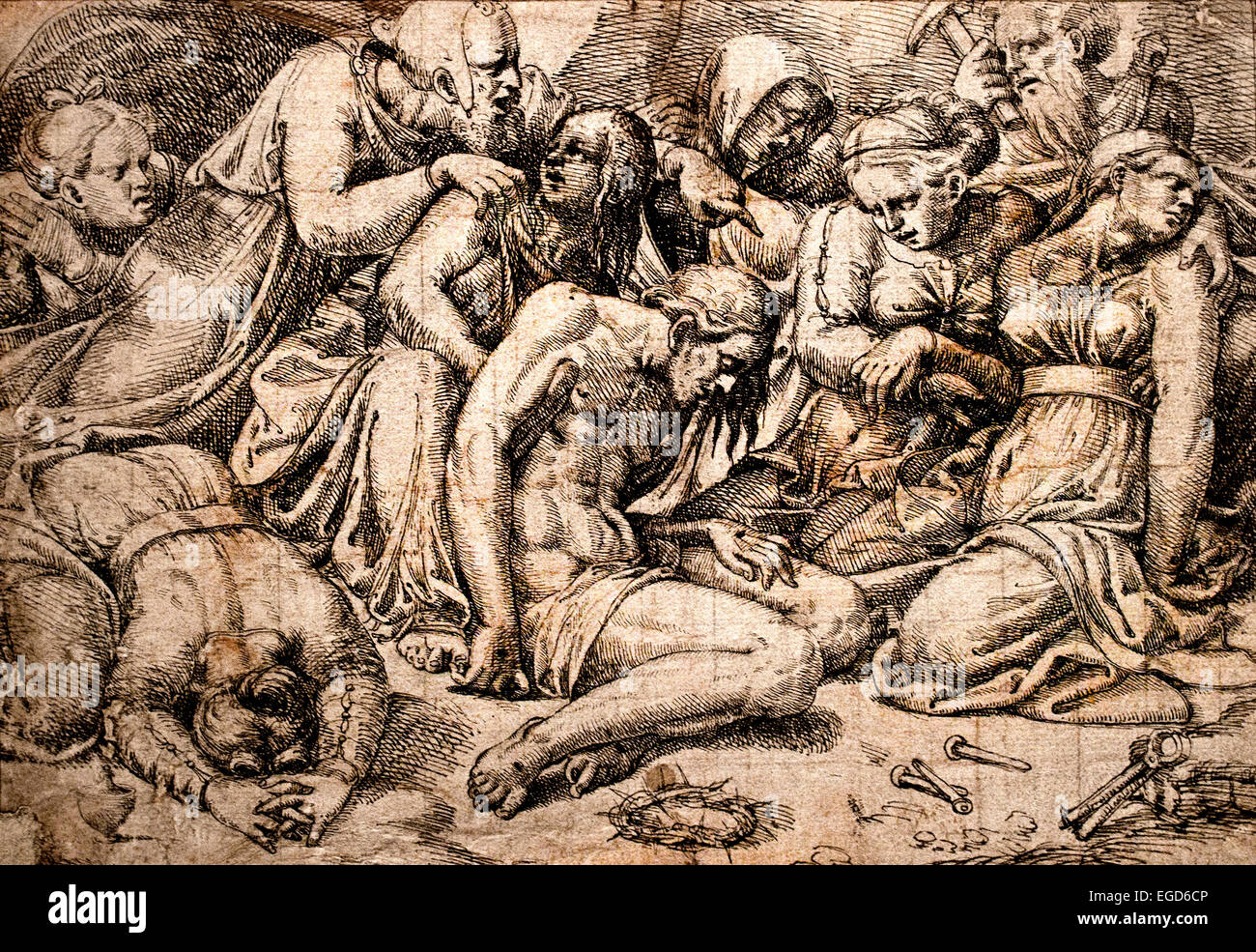 Les lamentations du Christ 1532 Jan Cornelisz Vermeyen ( 1503 - 1559 ) ( Pays-Bas ) gravure Hollandaise Banque D'Images