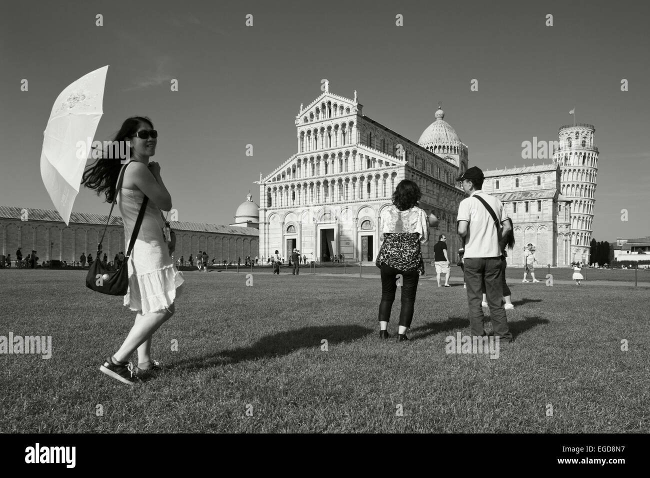 Catherdral avec la tour penchée, Torre Pendente, Piazza dei Miracoli (Place des Miracles, la Piazza del Duomo, la place de la cathédrale, l'UNESCO World Heritage Site, Pise, Toscane, Italie, Europe Banque D'Images