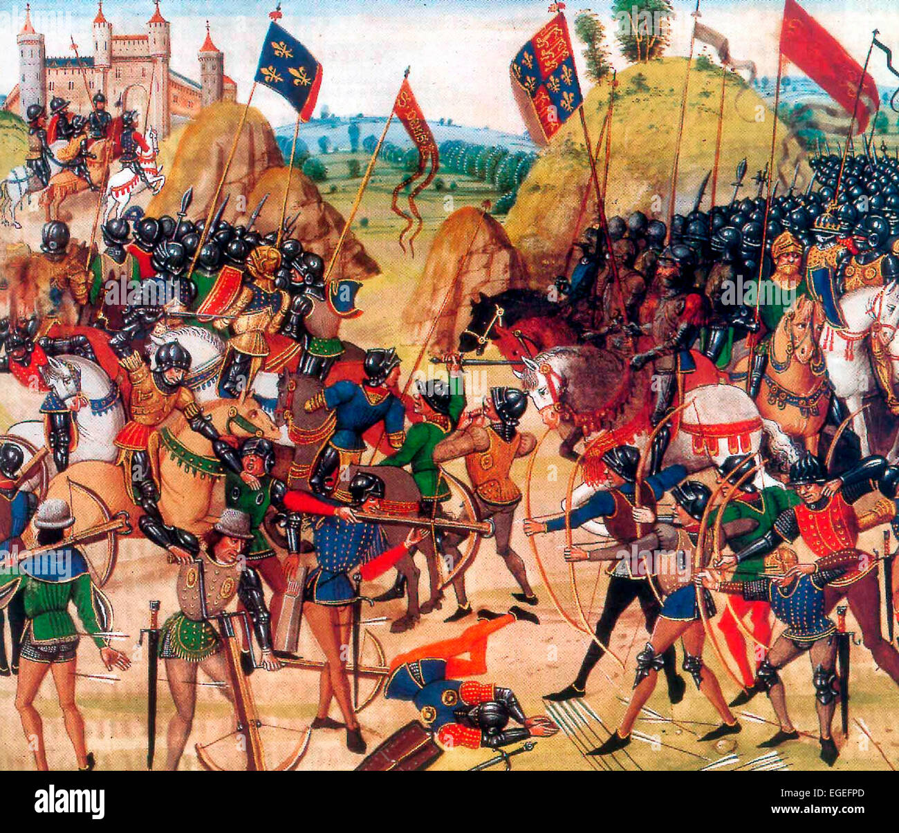 Bataille de Crécy entre le français et l'anglais dans la Guerre de Cent Ans. La victoire de l'anglais sont sur la droite. 26 août 1346 Jean Froissart Banque D'Images