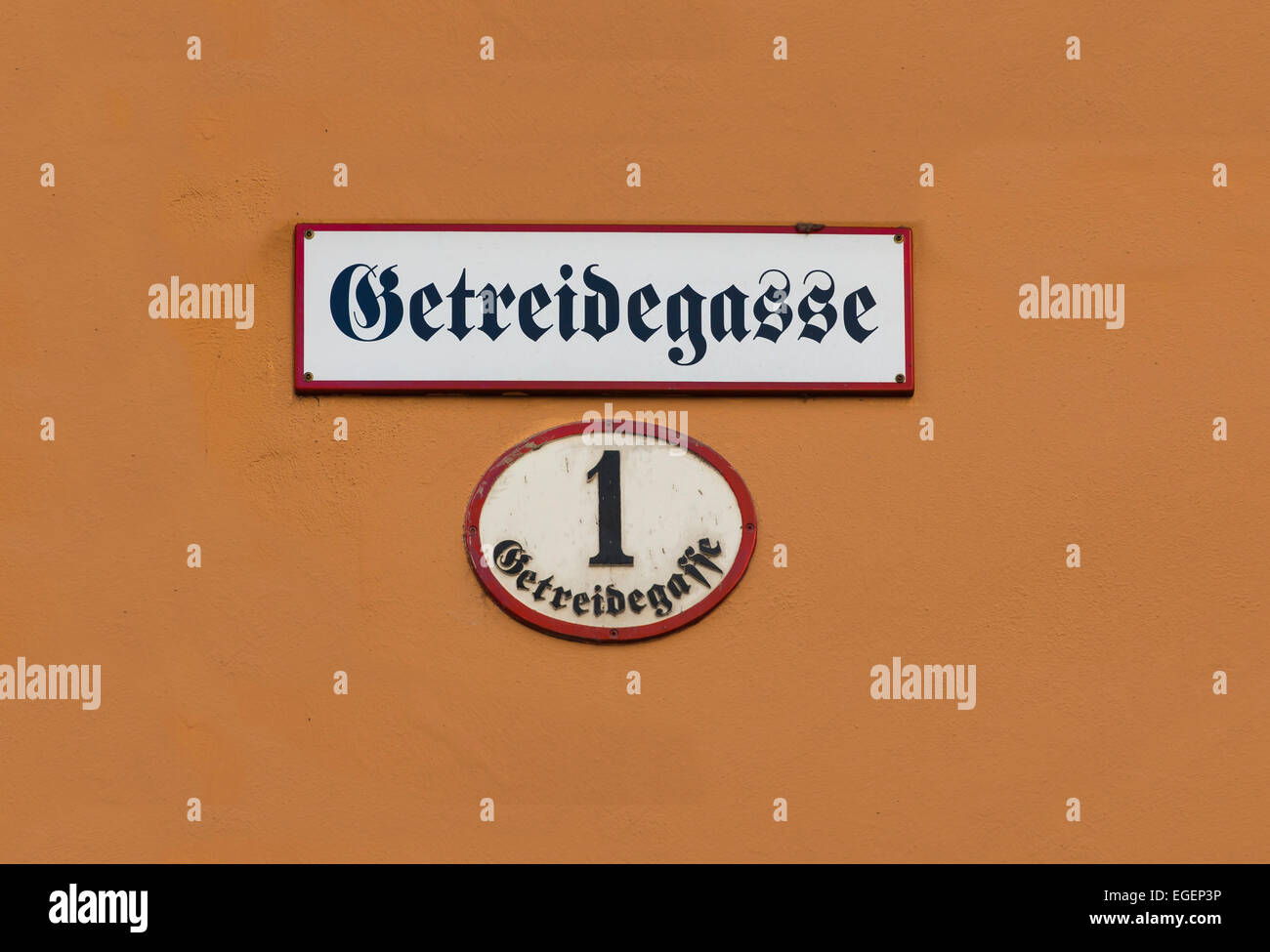 Plaque de rue, rue Getreidegasse, centre historique, ville de Salzbourg, Salzbourg, Autriche Etat Banque D'Images