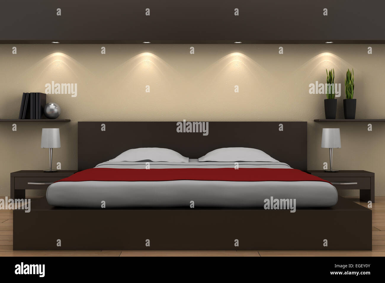 Chambre à coucher moderne avec lit marron et beige wall Photo Stock - Alamy
