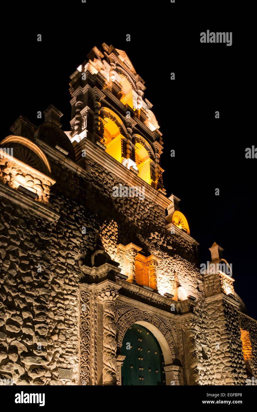 Iglesia de San Bernado la nuit, Potosi, dans le sud de l'Altiplano, Bolivie Banque D'Images