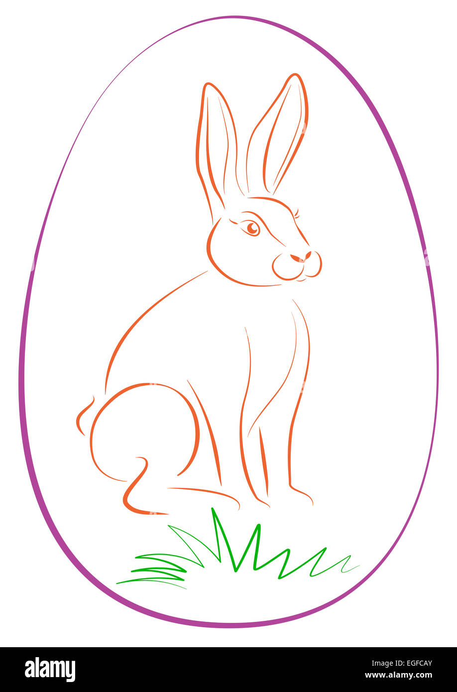 Lapin de Pâques assis dans un oeuf de pâques violet. Banque D'Images