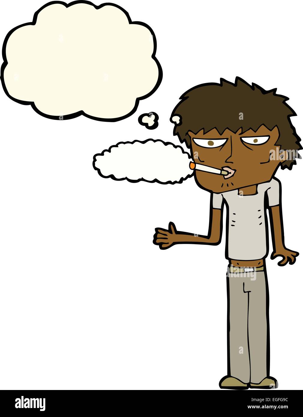 Caricature fumeur avec bulle pensée Illustration de Vecteur