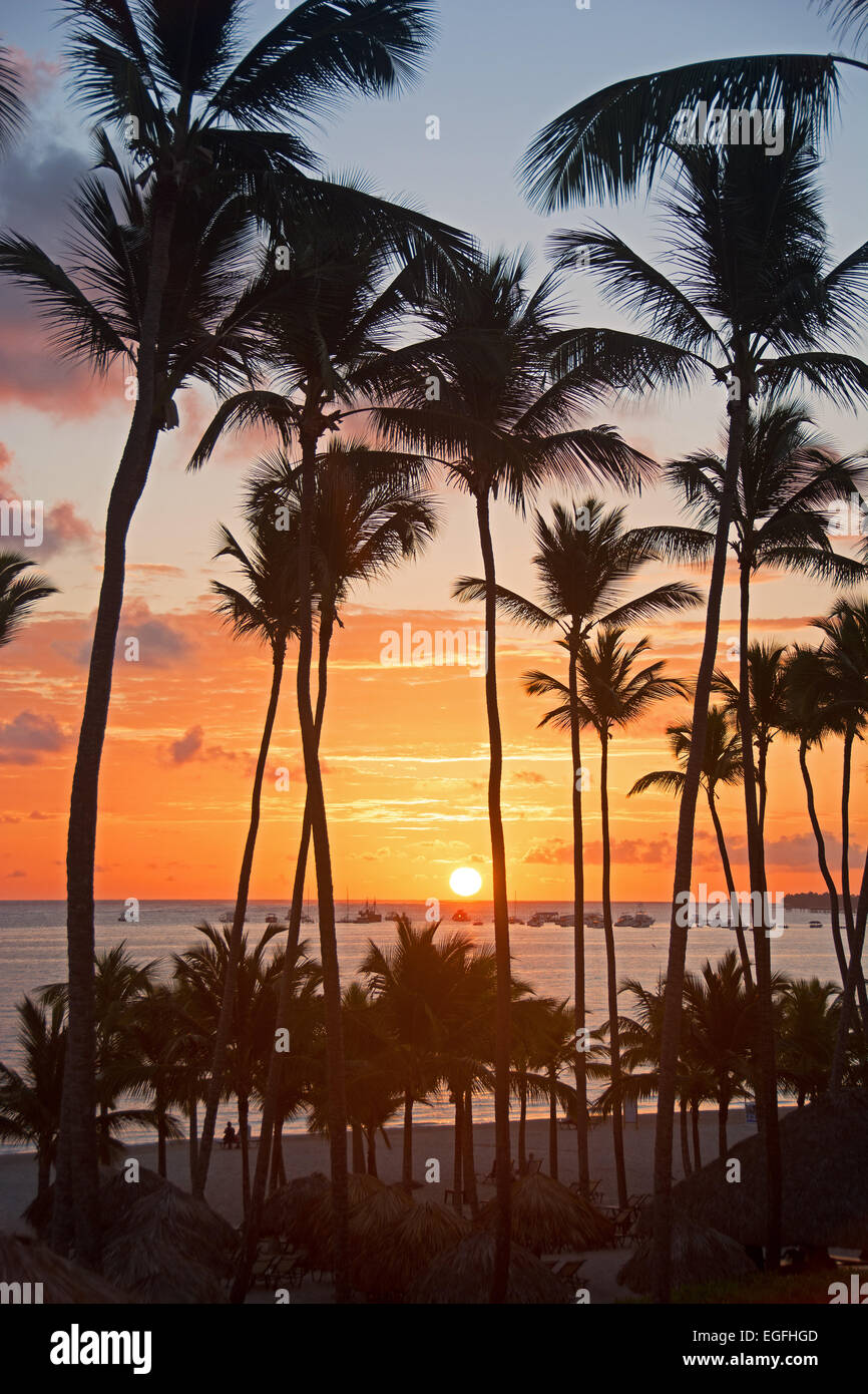 République dominicaine. Lever de soleil à Punta Cana Beach sur la côte est. 2015. Banque D'Images