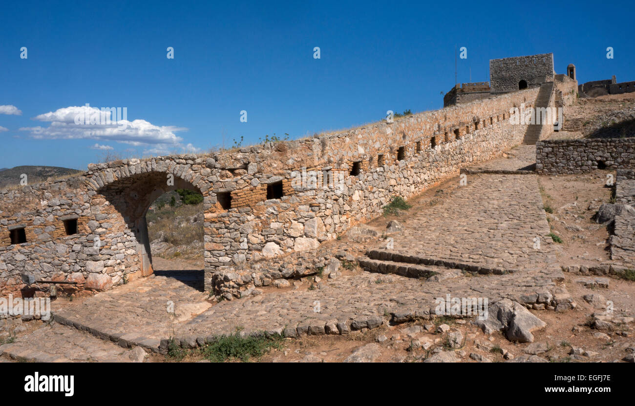 Ruines du château de Palamidi, Argolide, Péloponnèse, Grèce, Europe Banque D'Images
