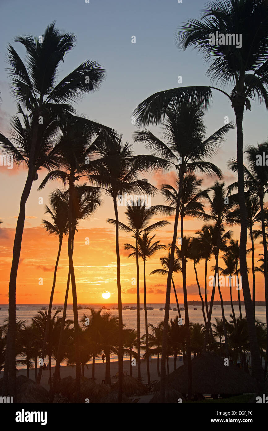 République dominicaine. Lever de soleil à Punta Cana Beach sur la côte atlantique. 2015. Banque D'Images