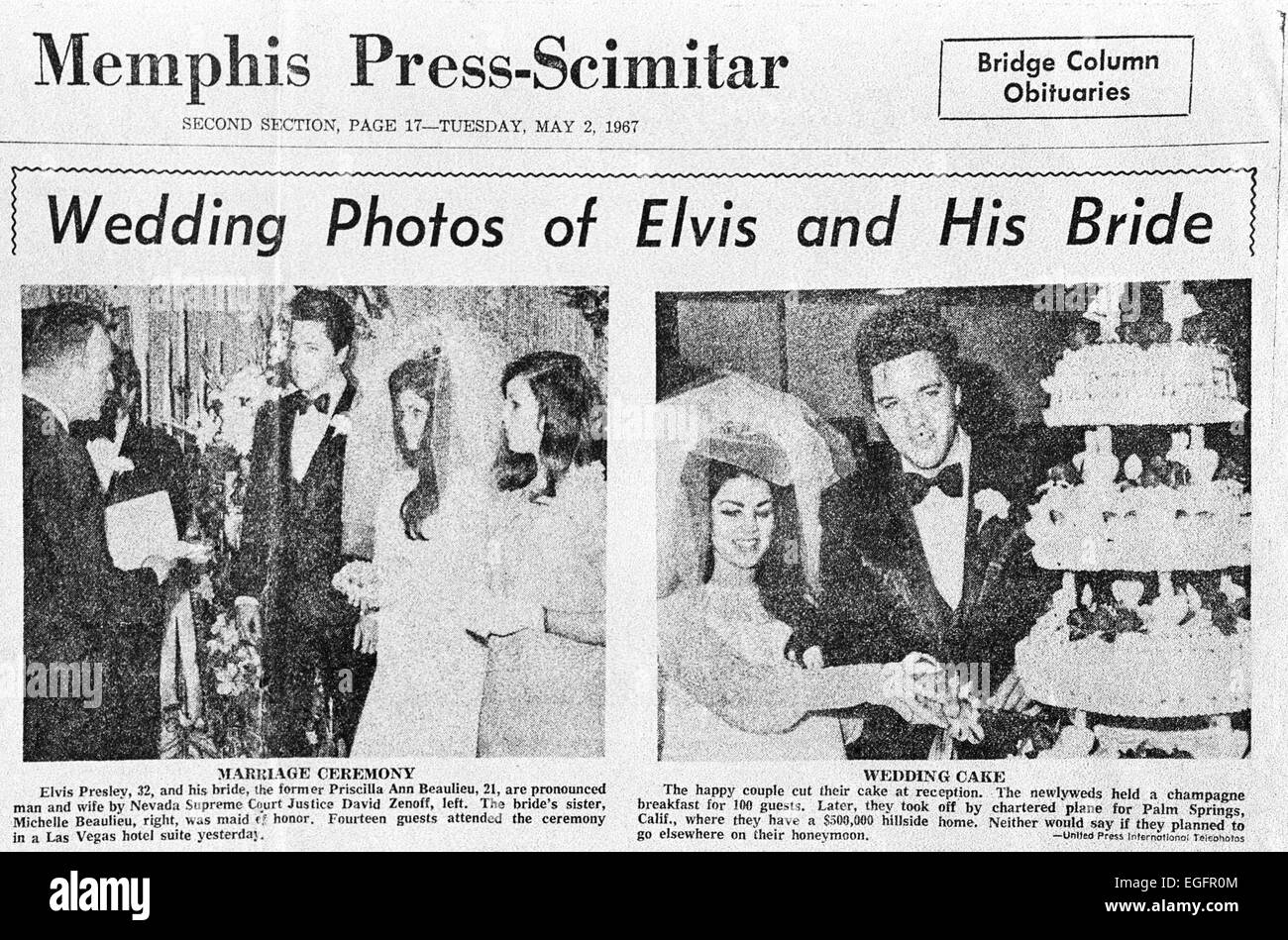 LAS VEGAS, NV - 10 NOVEMBRE - Elvis et Priscilla Presley Mariage à l'hôtel Aladdin, Las Vegas, Nevada, le 10 novembre 1997. Banque D'Images