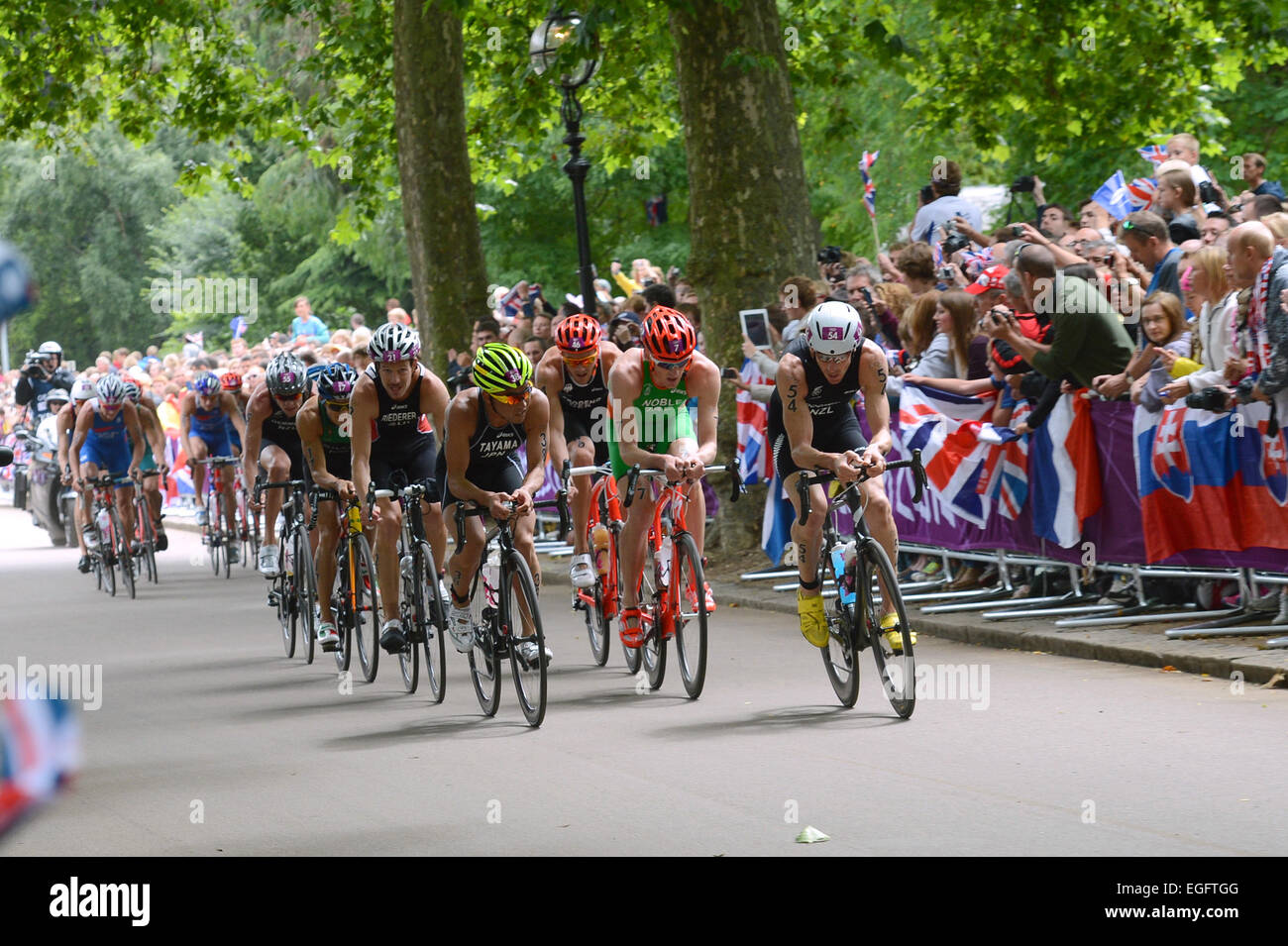 Hyde Park Londres Jeux Olympiques de 2012 cyclistes course cycle d'été Banque D'Images