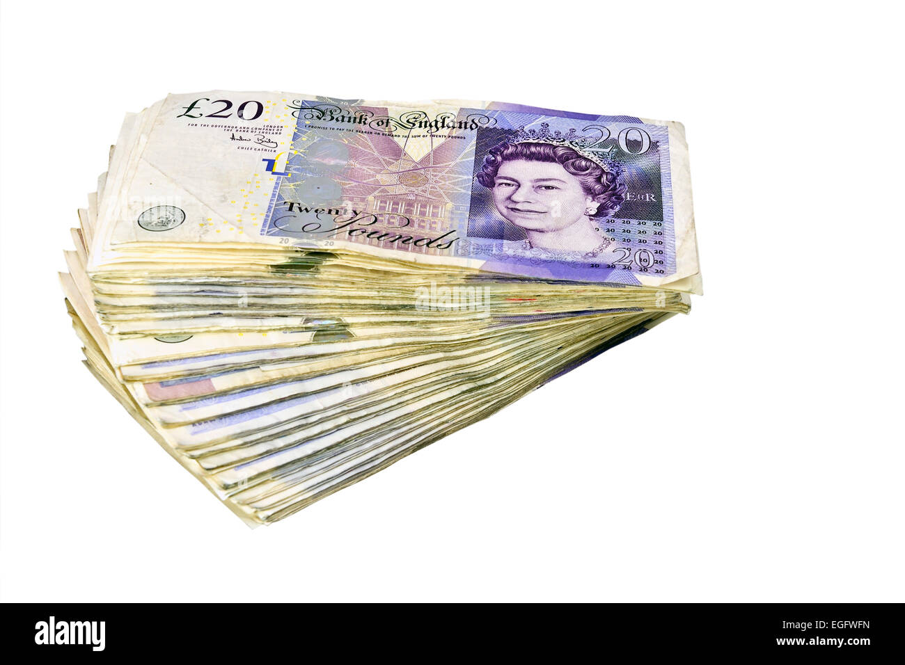 Découper des photo d'un tas de billets de banque britannique Banque D'Images