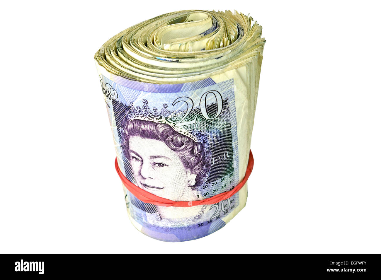 Découper des photo d'un rouleau de billets de banque britannique Banque D'Images