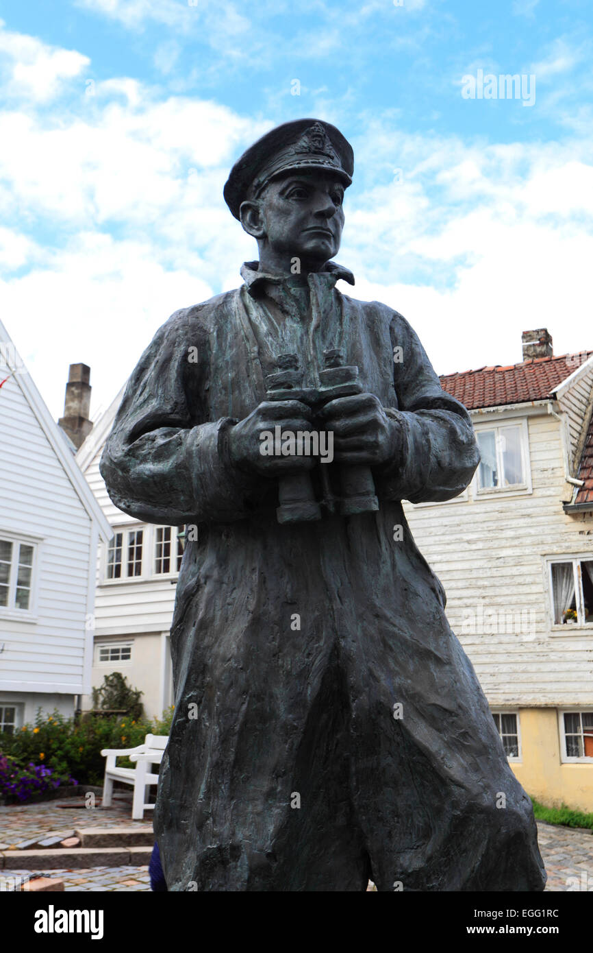 Statue de l'amiral Thore Horve, Vieux Stavanger (Gamle Stavanger), Stavanger, Fjords Ouest, Norvège, Scandinavie, l'Europe. Tho Banque D'Images