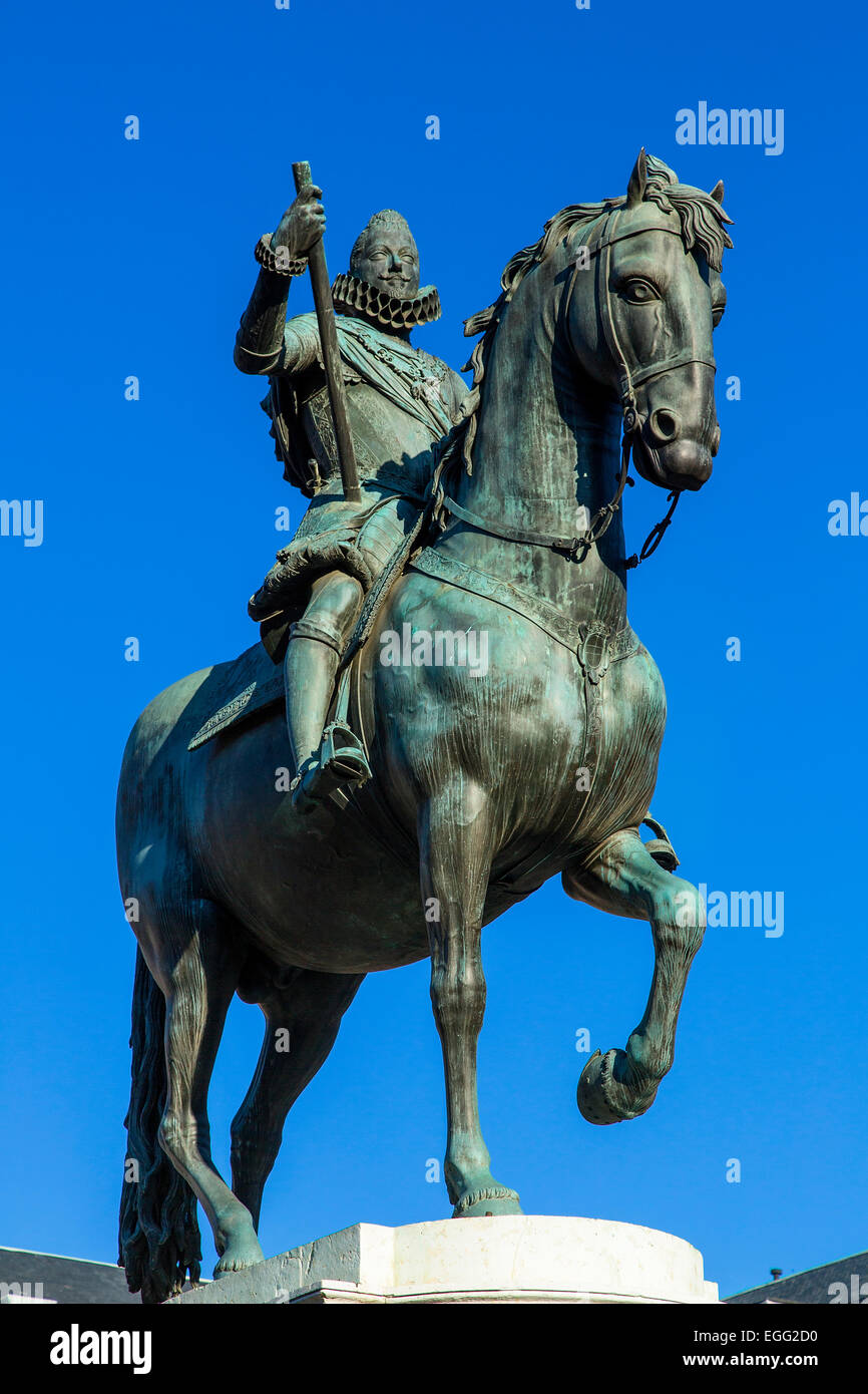 Madrid, Plaza Mayor, Statue King III Philips Banque D'Images