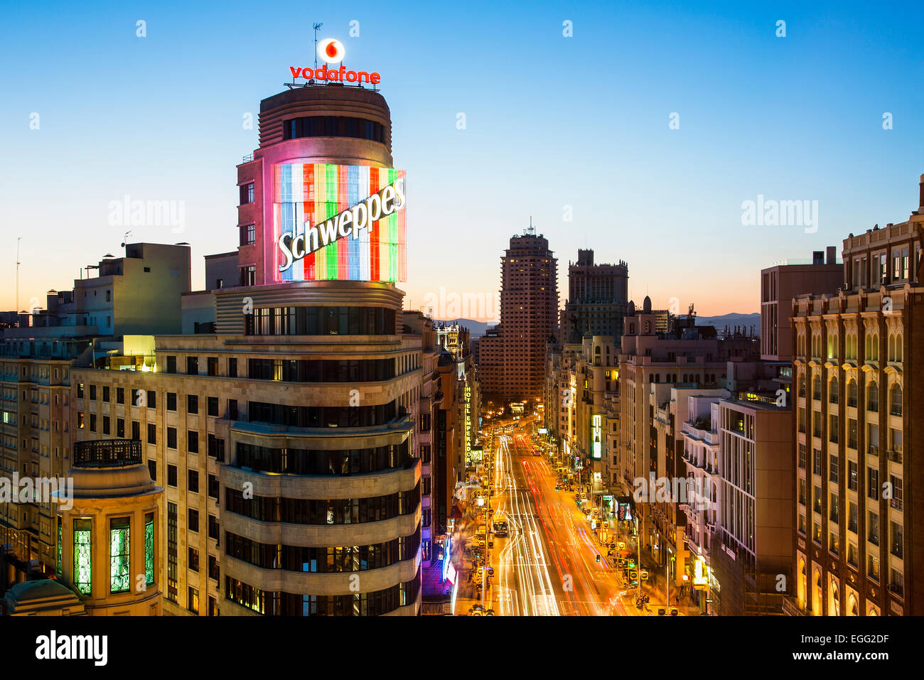 Skyline de Madrid au crépuscule Banque D'Images