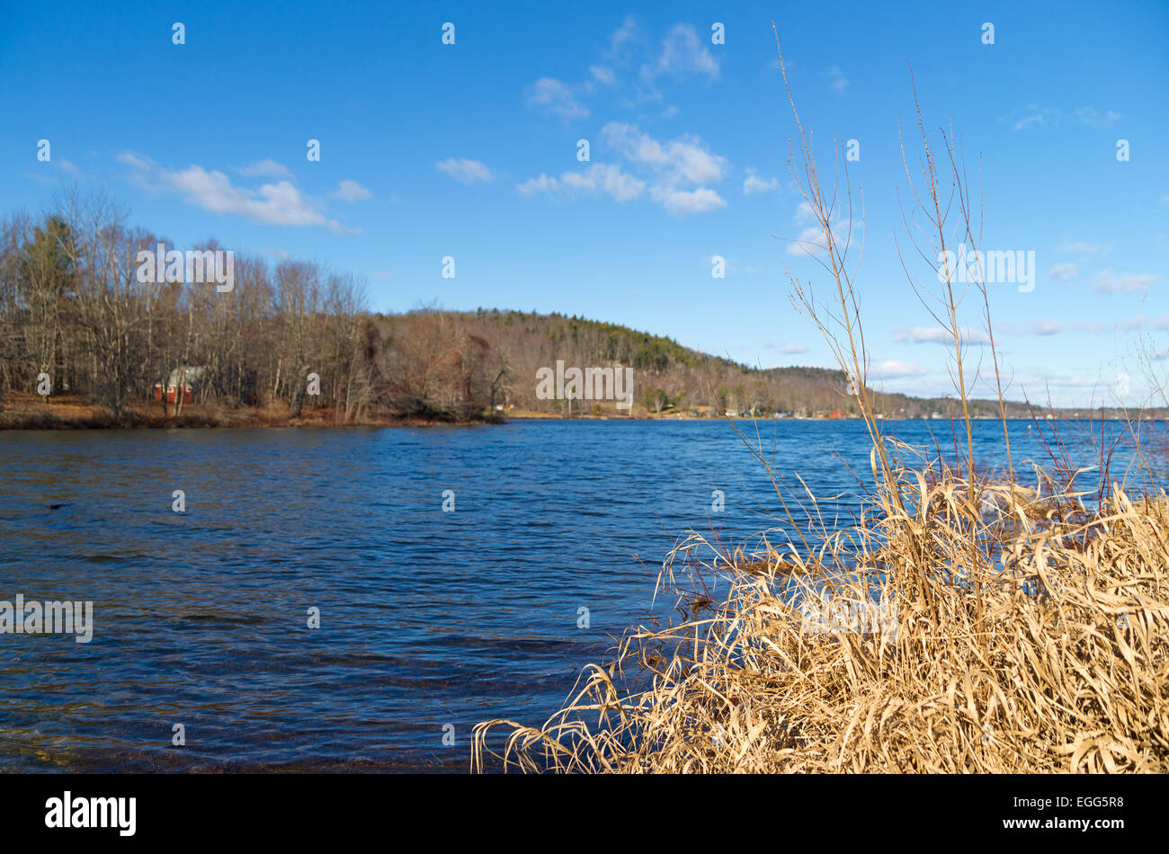 Swan Lake voyage dans le Maine à la fin du mois de décembre montrant une réaction inhabituelle de glace du lac. Banque D'Images
