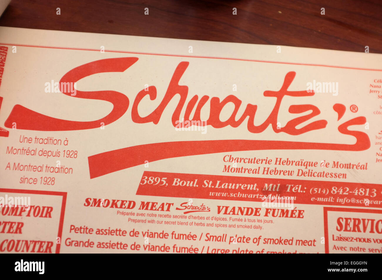 Schwartz's Deli situé sur St-Laurent à Montréal, au Québec, le 27 avril 2012. Banque D'Images Schwartz's Deli situé sur St-Laurent à Montréal, au Québec, le 27 avril 2012. Banque D'Images