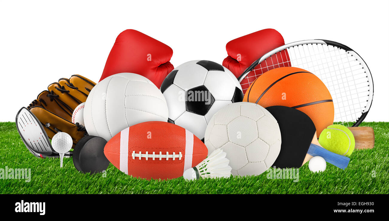 Les appareils de sport sur gazon sur fond blanc Banque D'Images