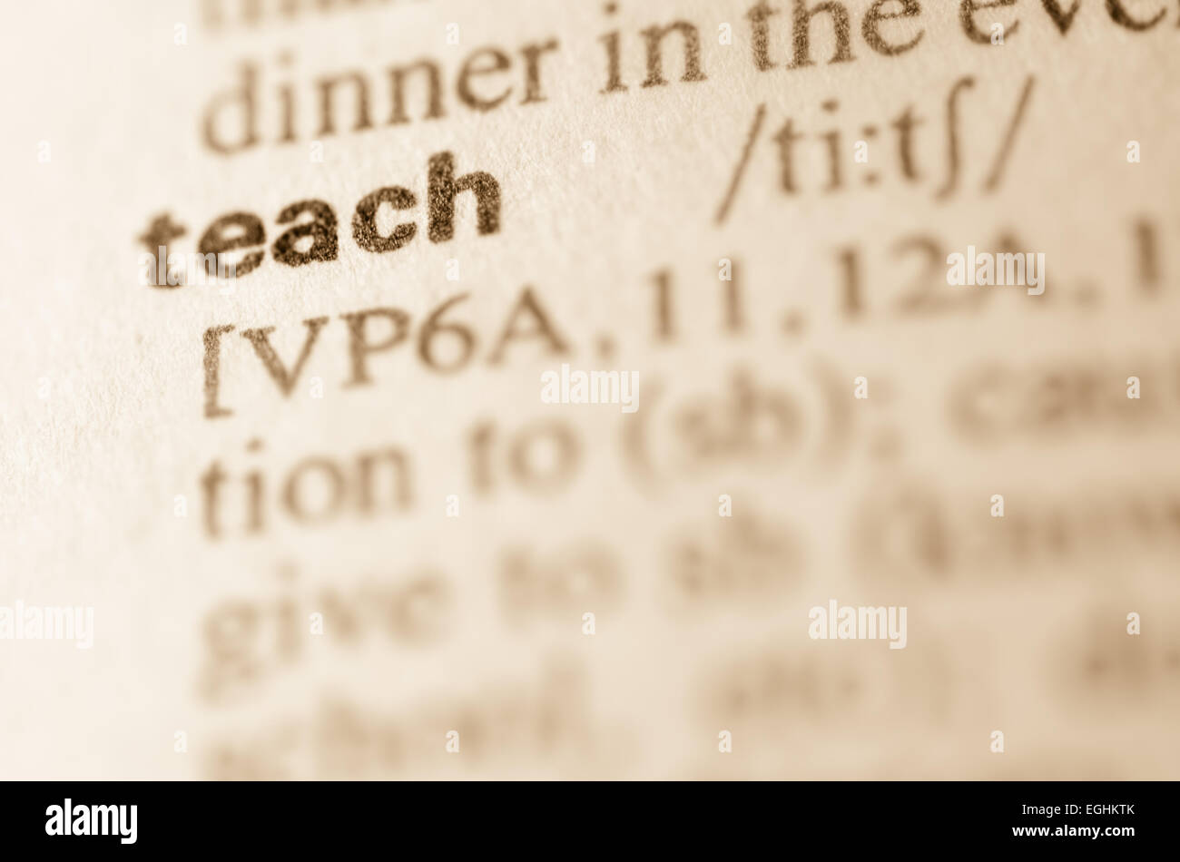 Définition du mot enseigner dans le dictionnaire Banque D'Images