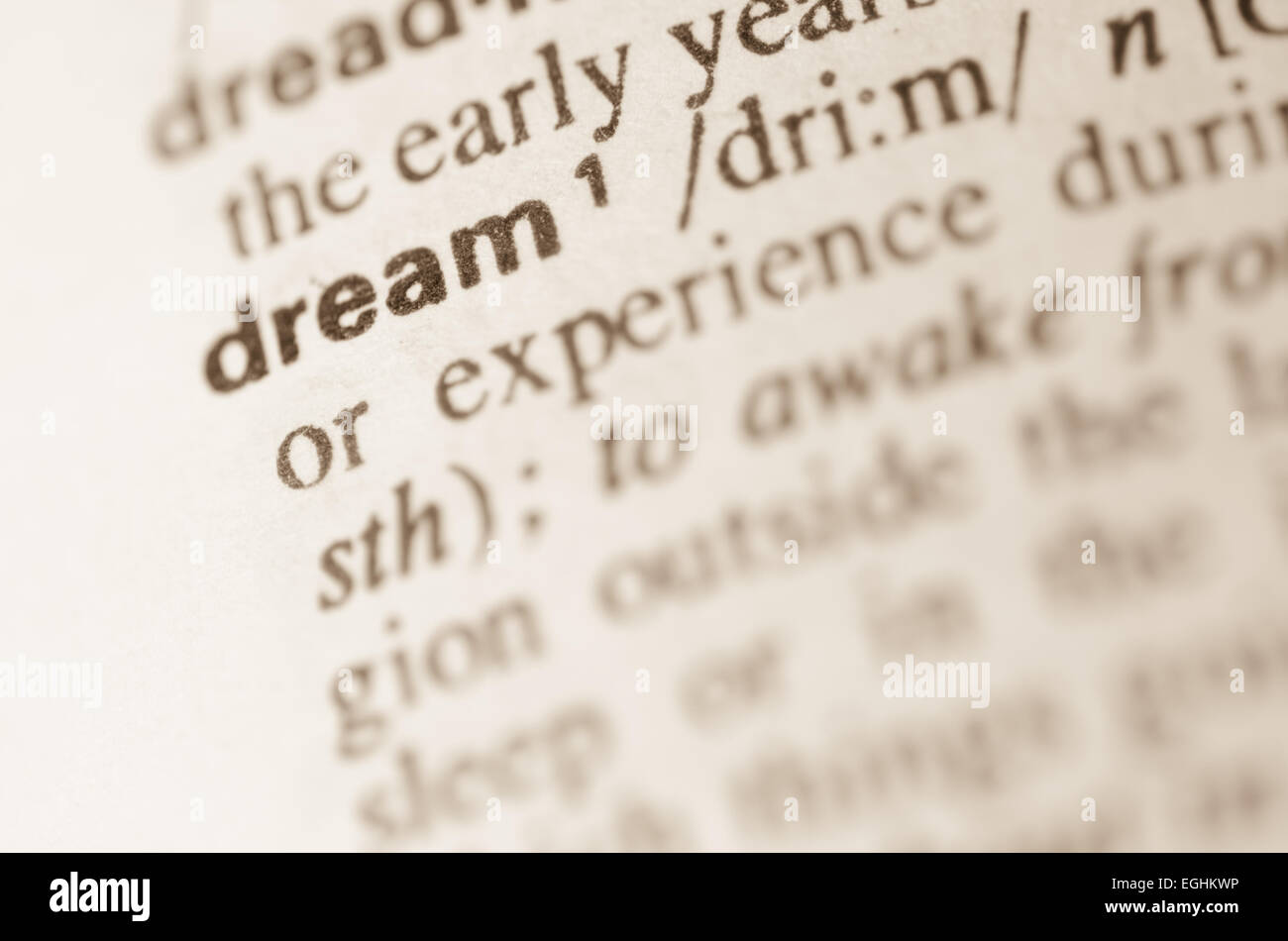 Définition du mot rêve dans le dictionnaire Banque D'Images