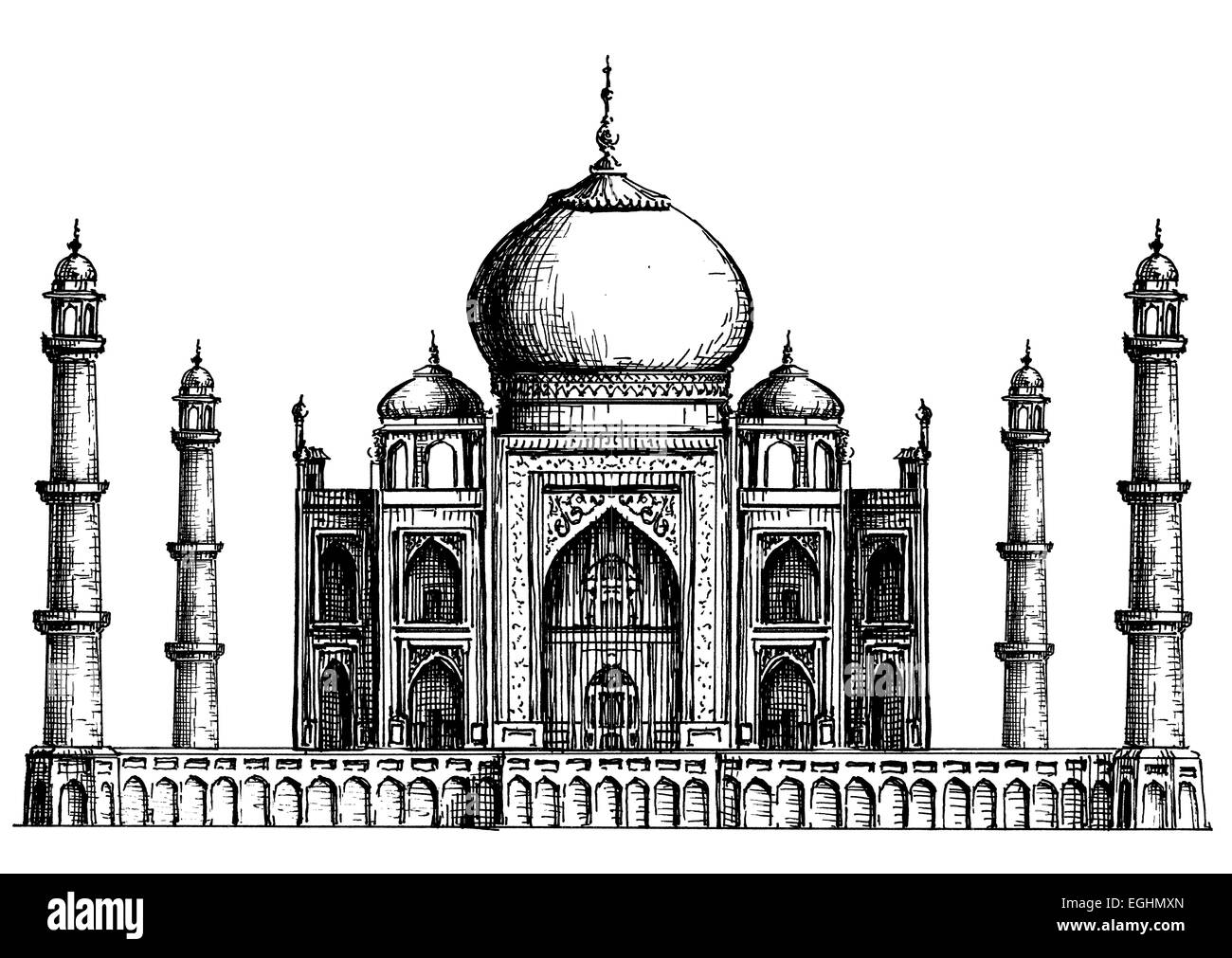 L'Inde. Taj Mahal sur un fond blanc. croquis Banque D'Images