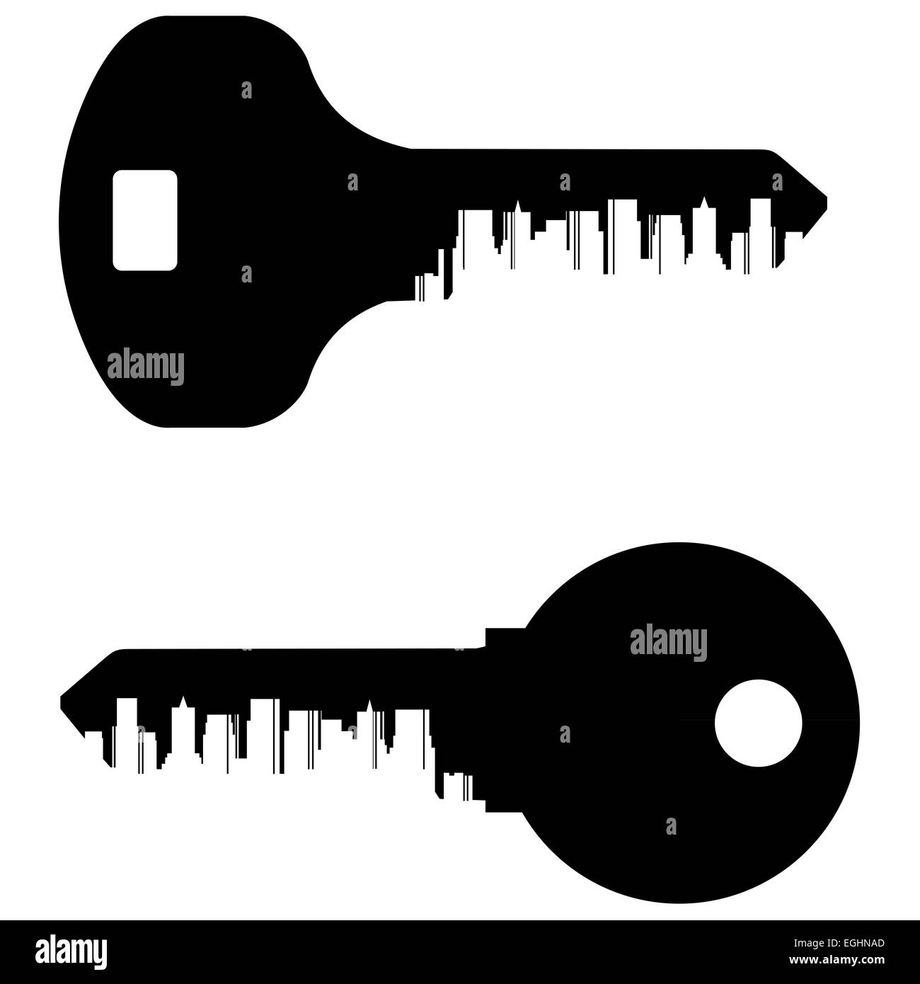 L'Abstraction. touches noires et de la ville sur un fond blanc Banque D'Images