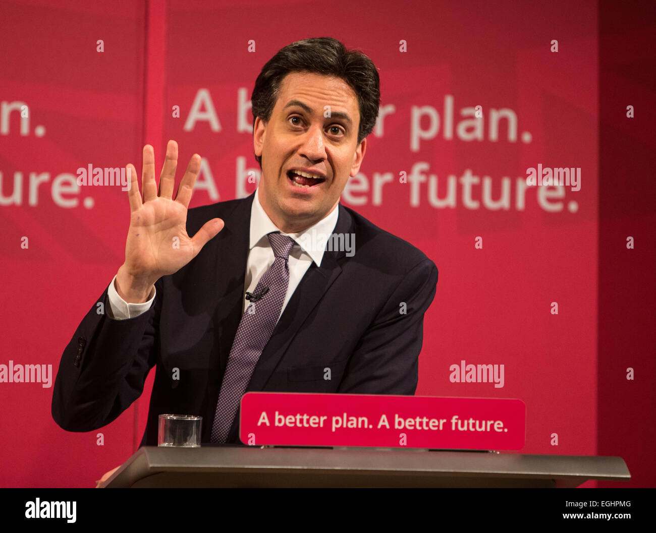 Ed Miliband offre son discours sur les arts à la Battersea Arts Centre, Londres Banque D'Images