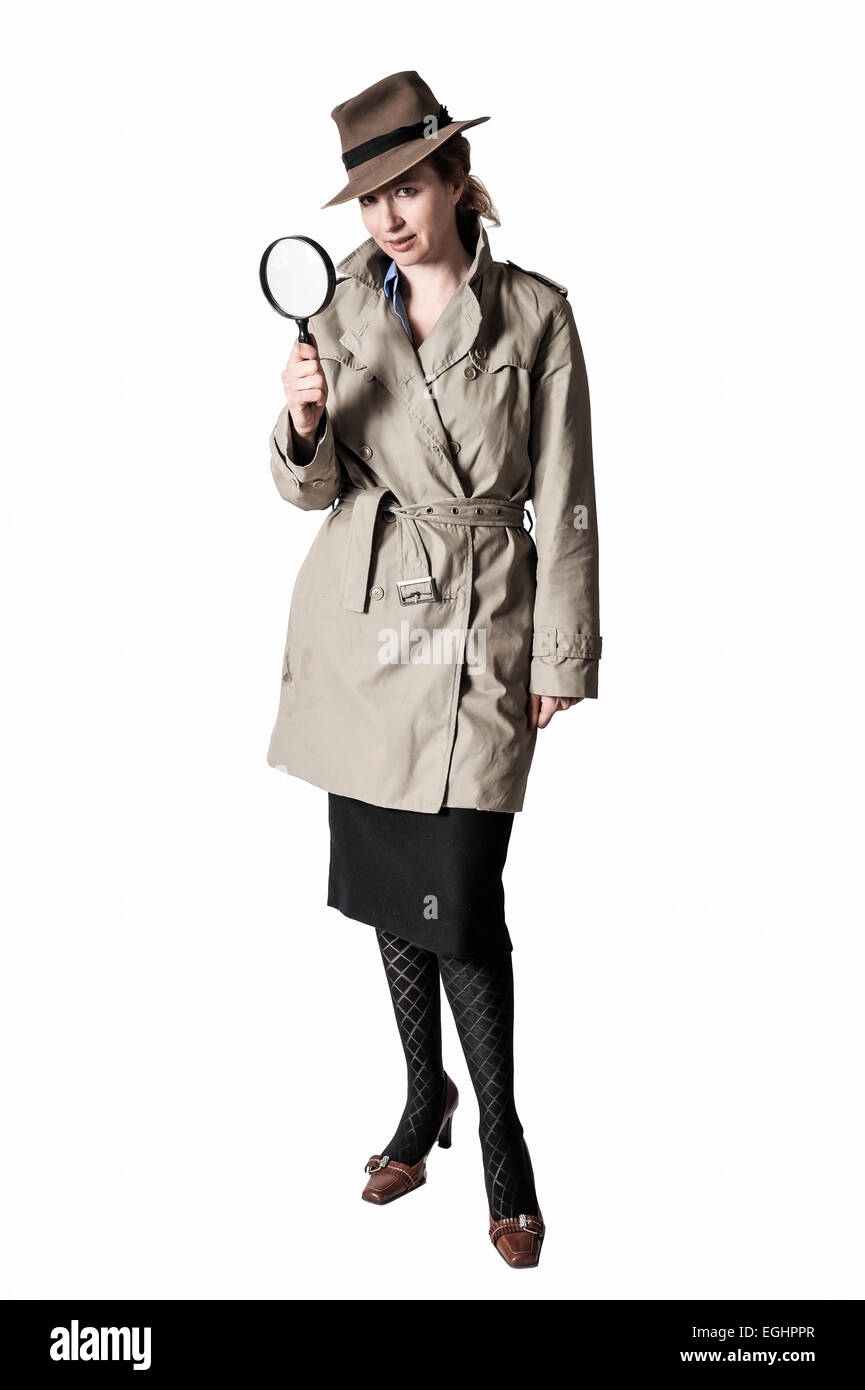 Woman posing comme un détective Banque D'Images
