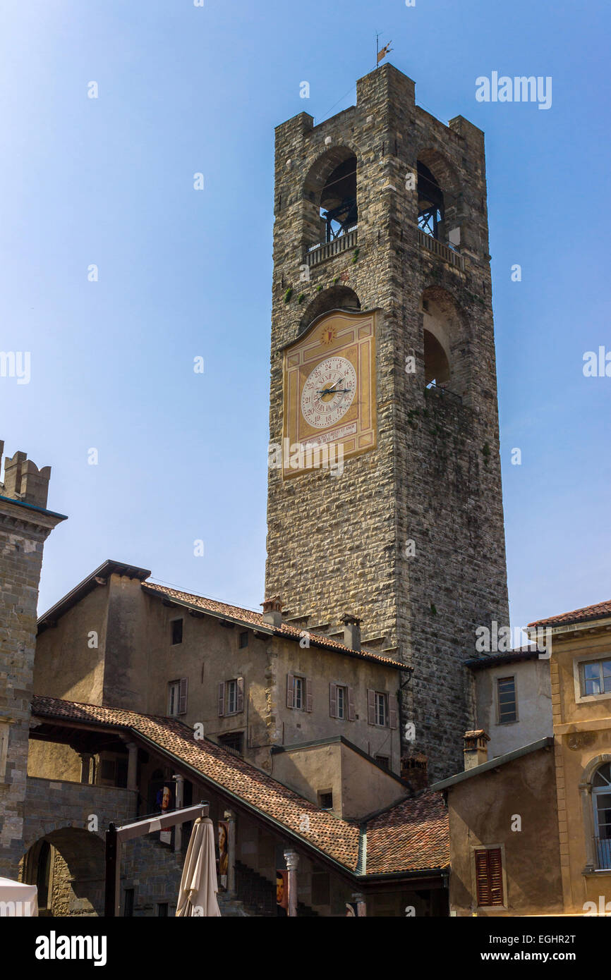 L'Italie, Lombardie, Bergamo Alta, Torre Civica Banque D'Images