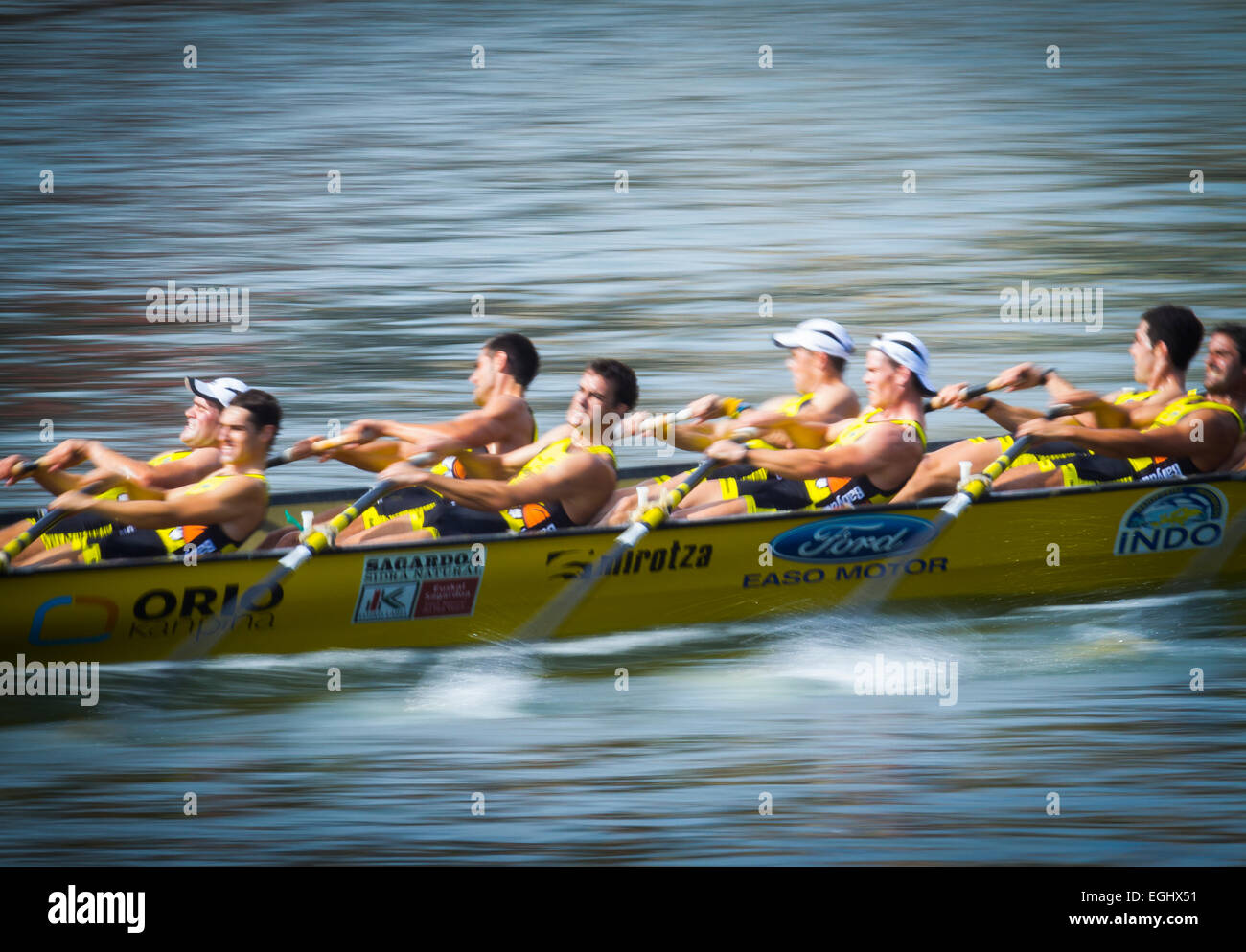 Trainera régate en Portugalete. Gascogne, Pays Basque, Espagne, Europe. Banque D'Images